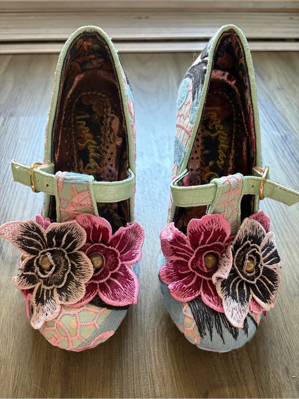 Irregular Choice - Aquata - Mermaid Floral Embroidered Mary Jane Wedge Heels